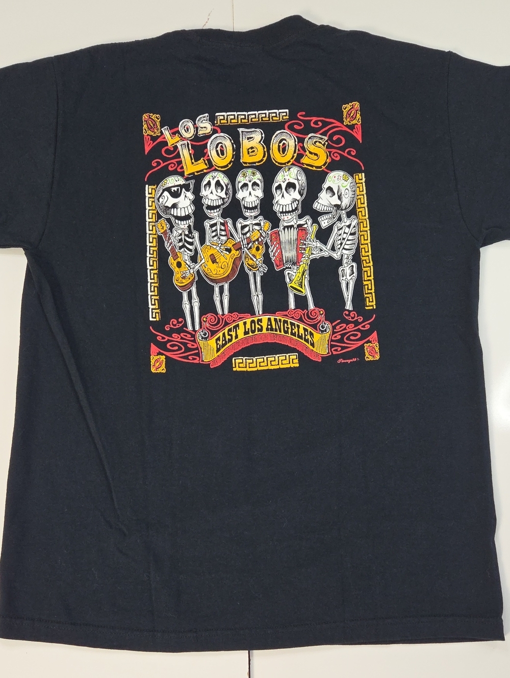 Vintage Jerzees 1999 Los Lobos 'Peace Ese' Concert Black Graphic Tee L